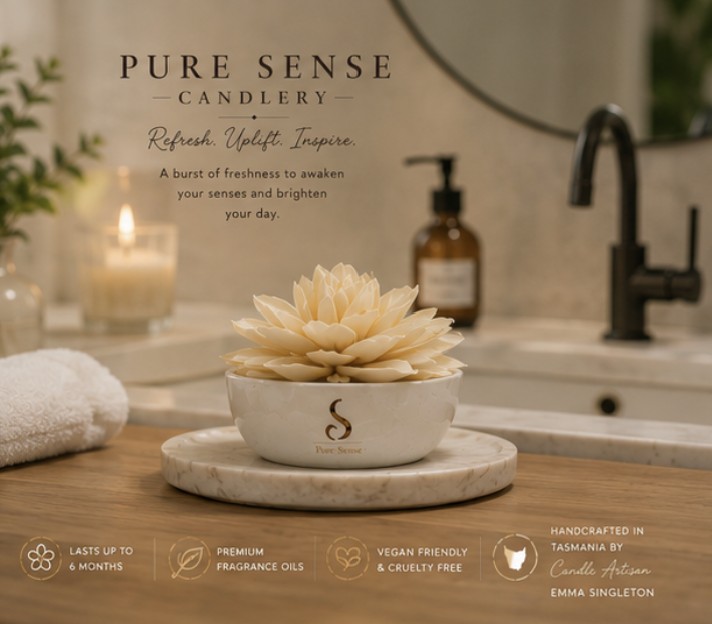 Pure Sense diffuser styled safely in a bathroom